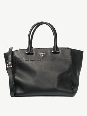 Prada Black Hand Stitched Calfskin Leather Tote